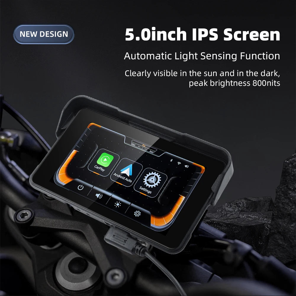 EKIY 5.0 inch Wireless CarPlay Moto Android Auto Portable Digital Motorcycle Dashboard GPS Motorcycle Navigation Display Screen