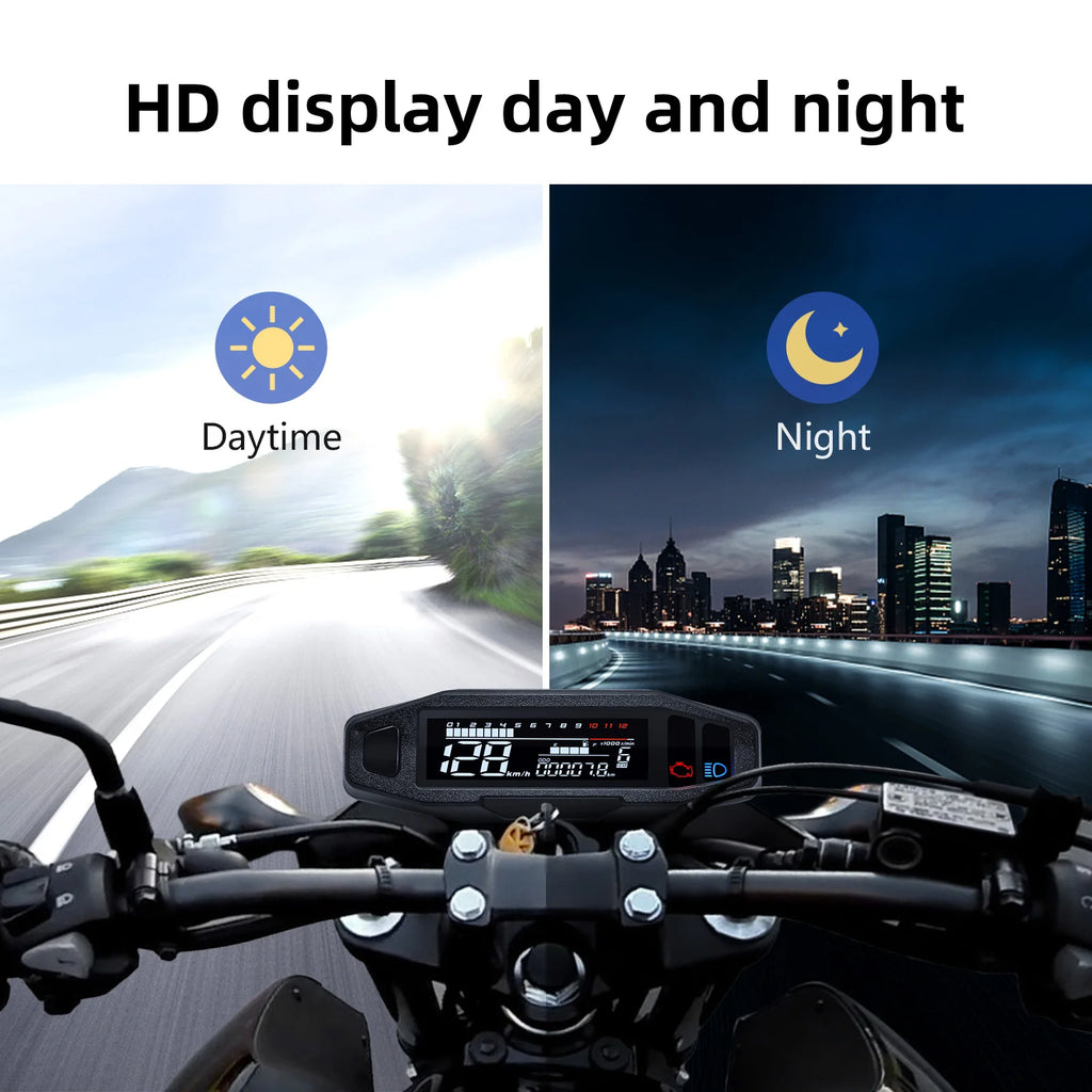 Universal Digital Motorcycle Speedometer Moto Meter Digital Tachometer Odometer Instrument Sensor Speed Gauge Tacho RPM Meter