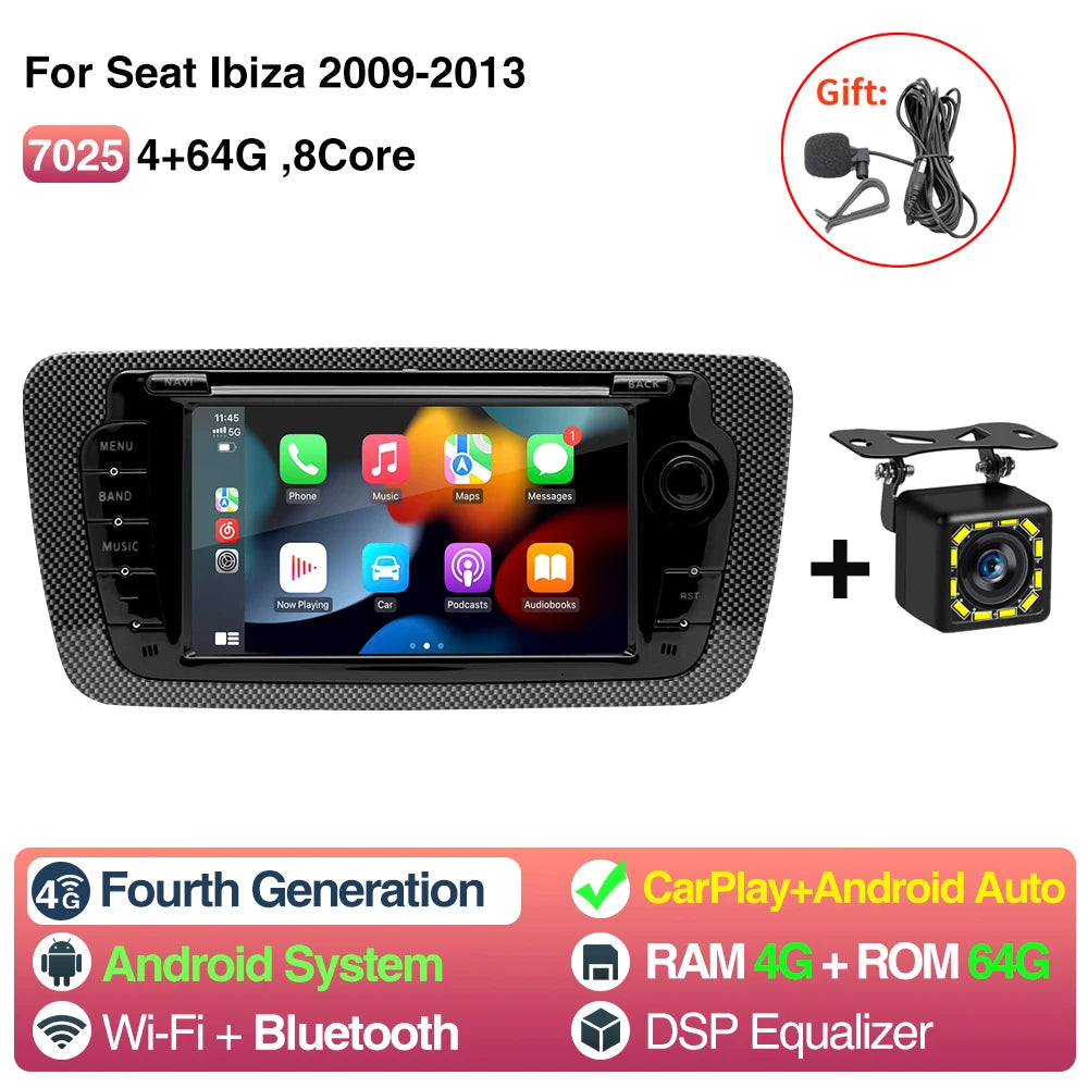 2 Din Car Radio for Seat Ibiza 2009-2013 Audio Multimedia Player CarPlay Android Auto GPS Bluetooth WIFI FM RDS Autoradio