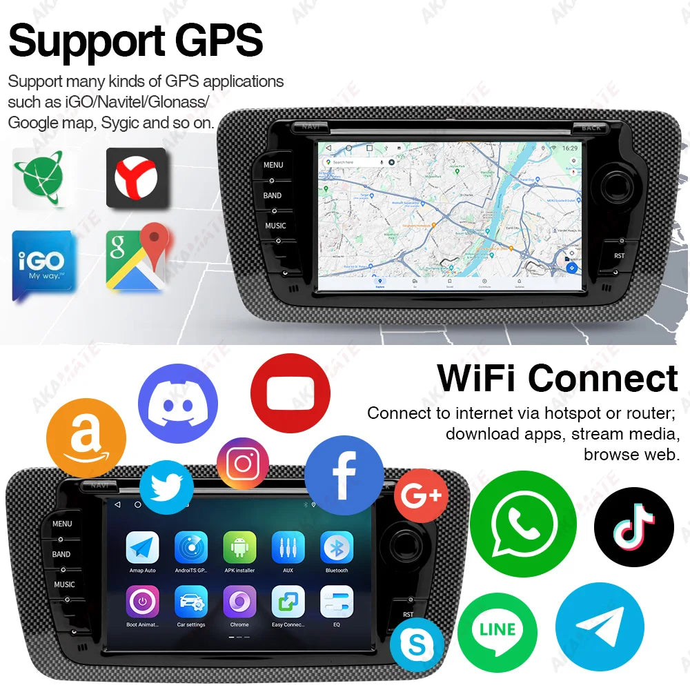 2 Din Car Radio for Seat Ibiza 2009-2013 Audio Multimedia Player CarPlay Android Auto GPS Bluetooth WIFI FM RDS Autoradio