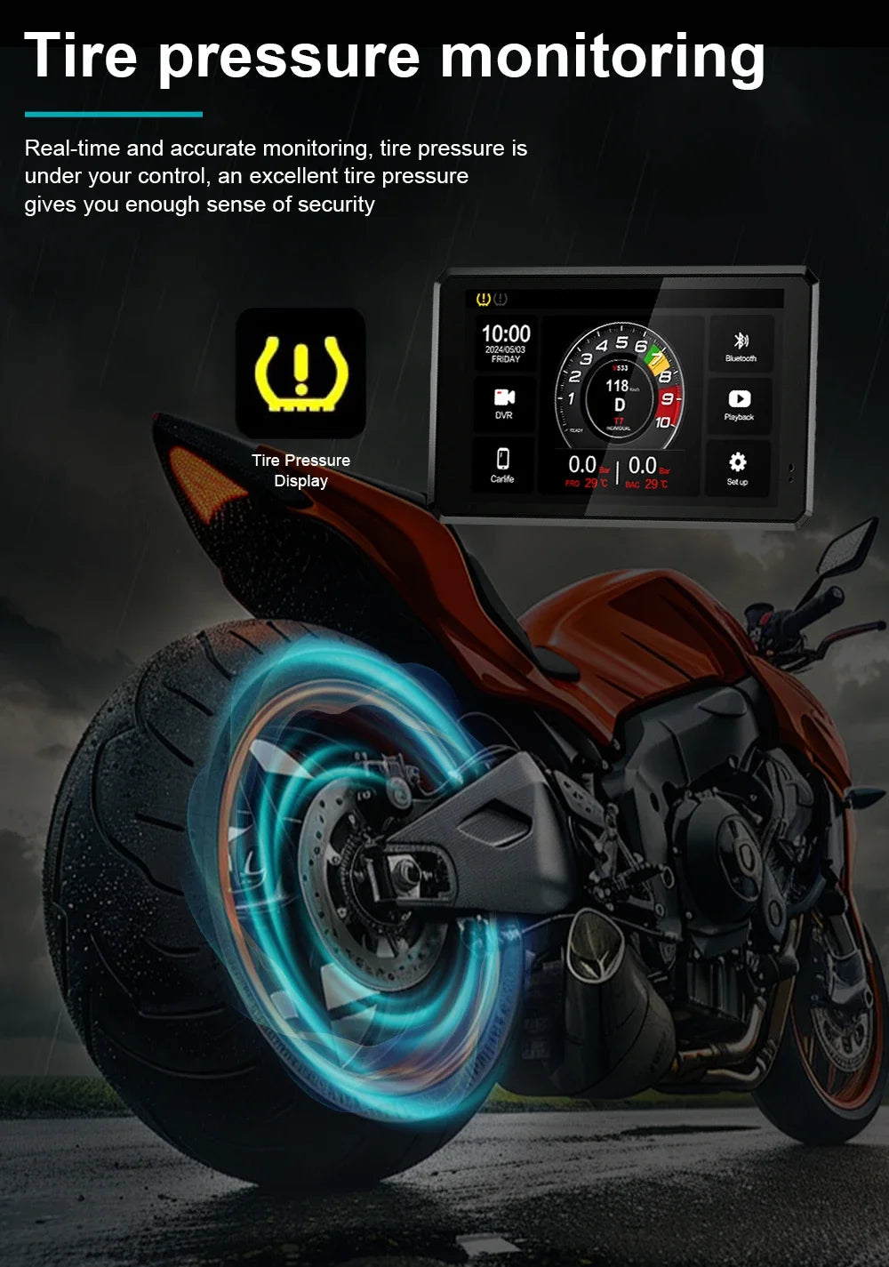 Wireless CarPlay Moto 5 inch Portable Digital Motorcycle Dashboard GPS Navigation Display Screen Android Auto Monitor