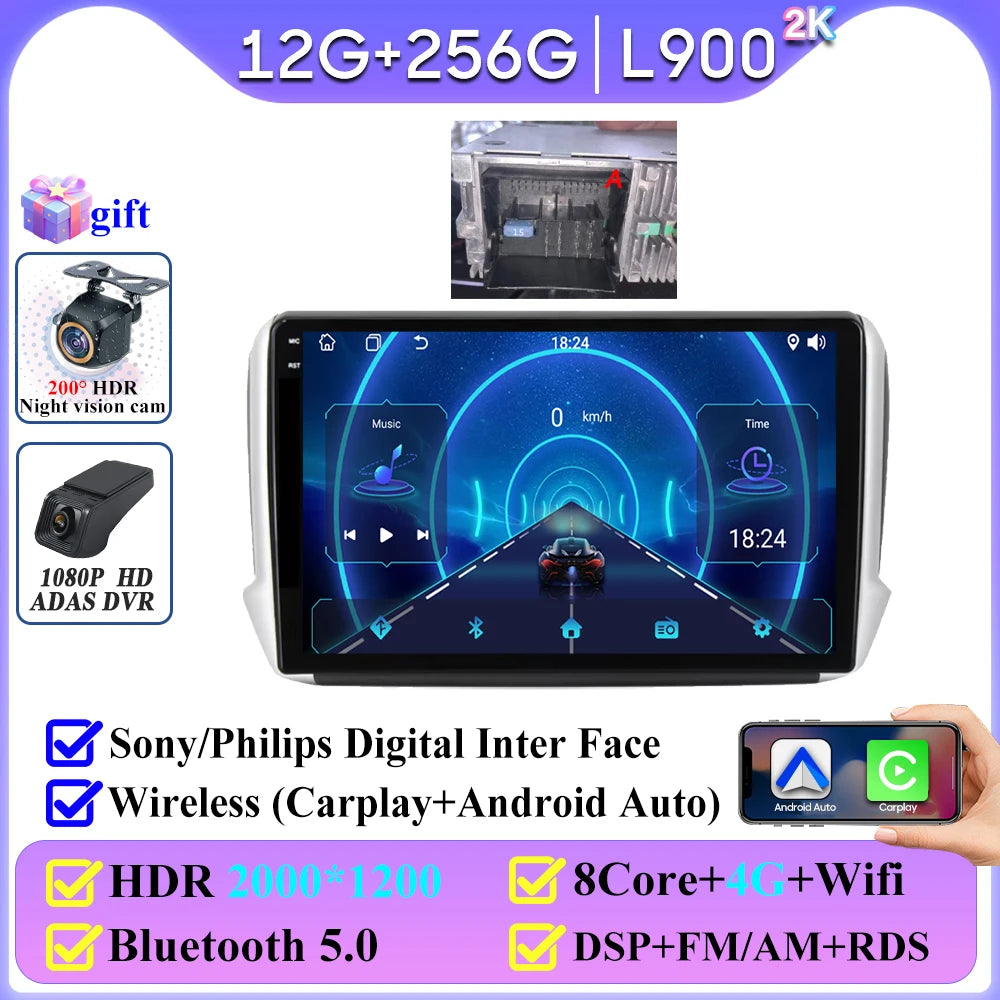 No 2din Android 16 For Peugeot 2008 208 Series 2012 - 2018 Carplay Car Radio Multimedia Player Stereo Video GPS Autoradio DVD 2k