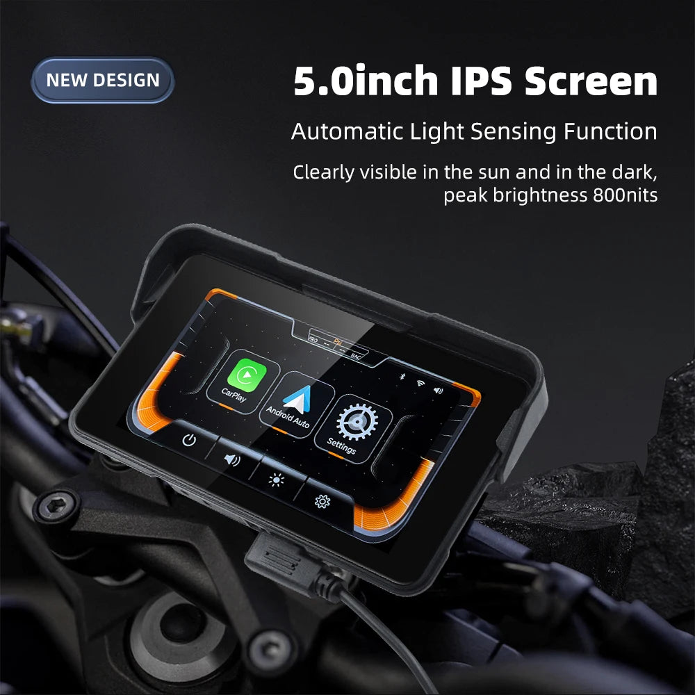EKIY 5.0 inch Wireless CarPlay Moto Android Auto Portable Digital Motorcycle Dashboard GPS Motorcycle Navigation Display Screen