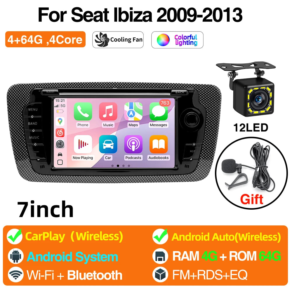 2 Din Car Radio for Seat Ibiza 2009-2013 Audio Multimedia Player CarPlay Android Auto GPS Bluetooth WIFI FM RDS Autoradio
