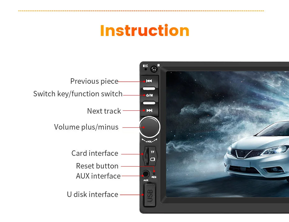 2DIN 7inch Touchscreen Car Radio With CarPlay Android Auto Rearview Camera Multimedia Video Player Supporting BT AUX FM/AM USB
