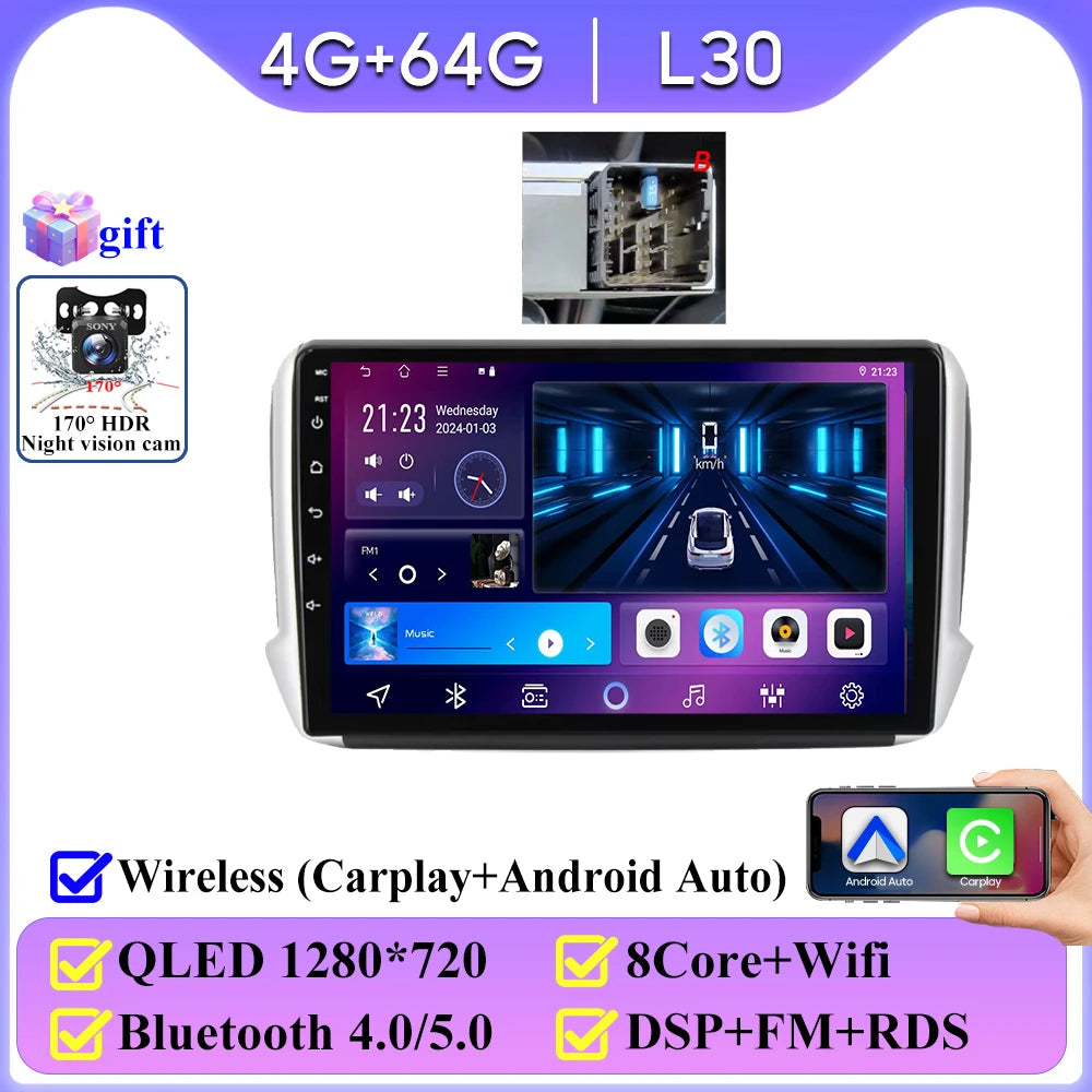 No 2din Android 16 For Peugeot 2008 208 Series 2012 - 2018 Carplay Car Radio Multimedia Player Stereo Video GPS Autoradio DVD 2k