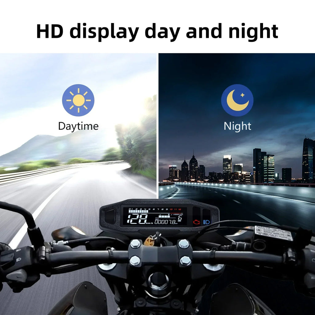 Universal Digital Motorcycle Speedometer Moto Meter Digital Tachometer Odometer Instrument Sensor Speed Gauge Tacho RPM Meter