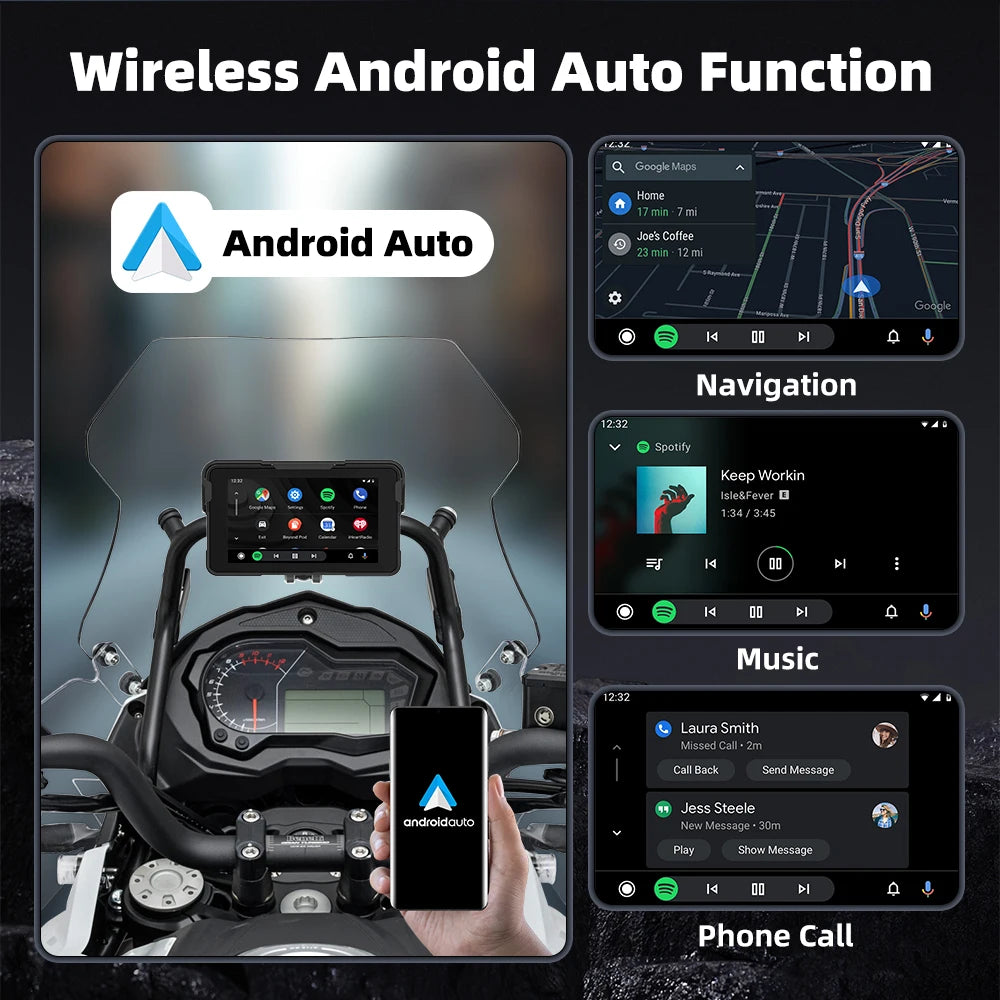 EKIY 5.0 inch Wireless CarPlay Moto Android Auto Portable Digital Motorcycle Dashboard GPS Motorcycle Navigation Display Screen