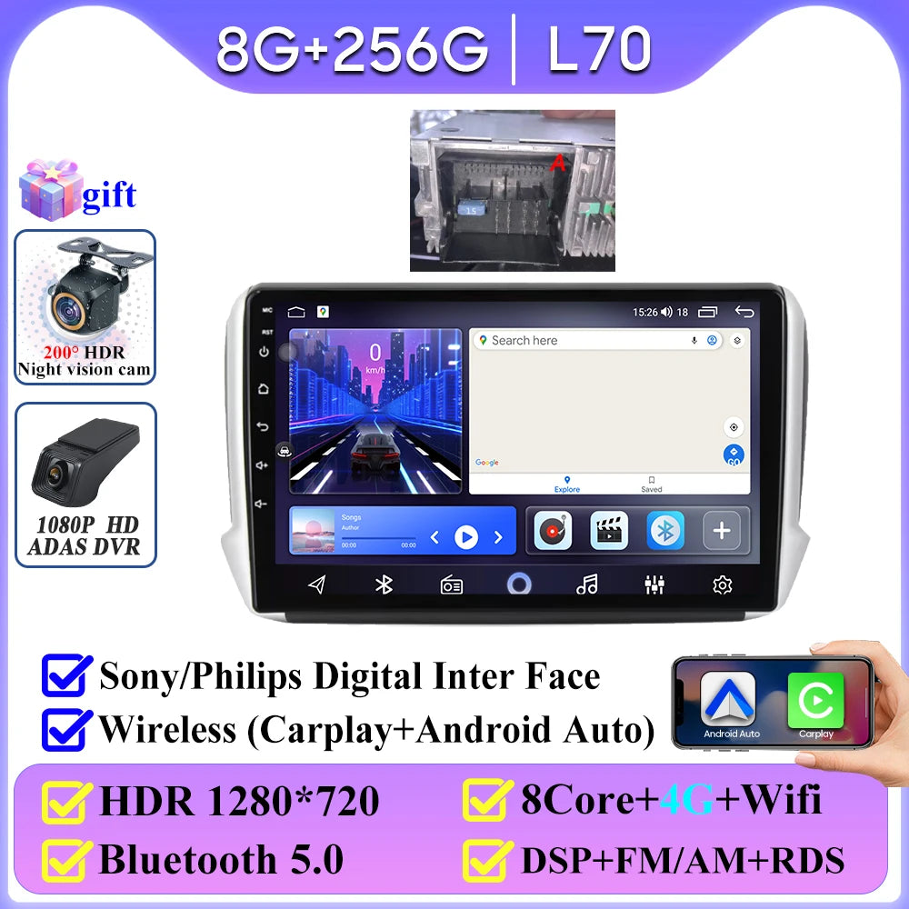 No 2din Android 16 For Peugeot 2008 208 Series 2012 - 2018 Carplay Car Radio Multimedia Player Stereo Video GPS Autoradio DVD 2k
