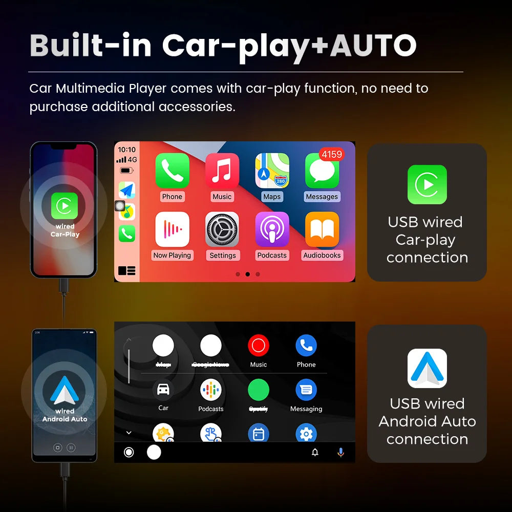 2DIN 7inch Touchscreen Car Radio With CarPlay Android Auto Rearview Camera Multimedia Video Player Supporting BT AUX FM/AM USB