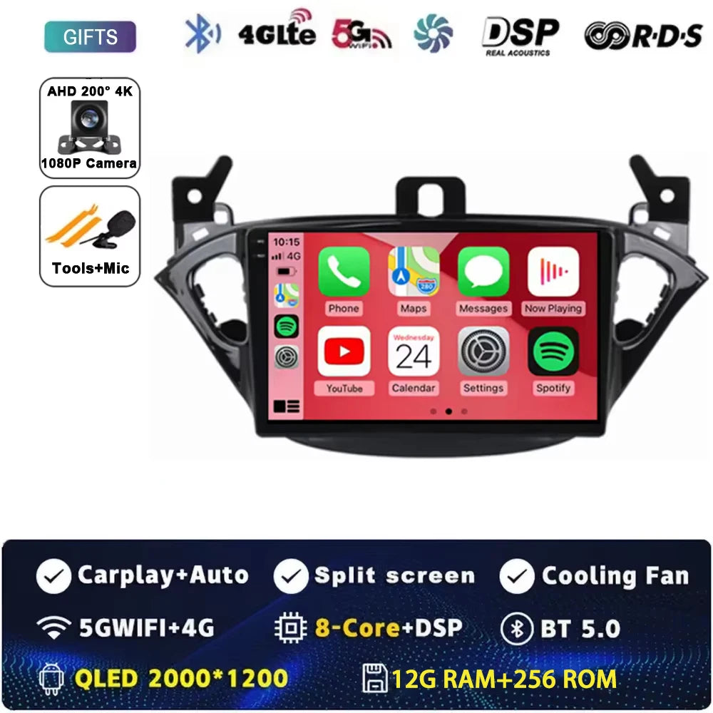 Carplay 2 Din Android 15 Car Radio Audio Multimedia For Opel Corsa E 2014 2015 - 2019 GPS Navigation Auto Stereo Monitor BT WIFI