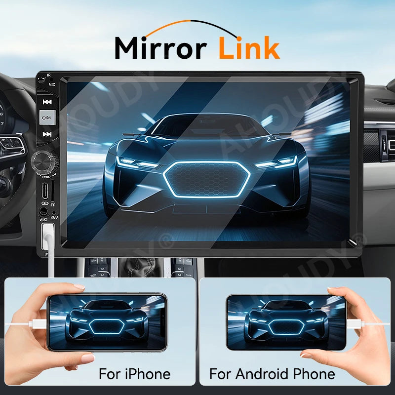 AHOUDY Car Radio 2 Din Wireless Carplay Android Auto 7-Inch HD Touch Screen MP5 Player Mirrorlink 12-LED Reversing Camera BT