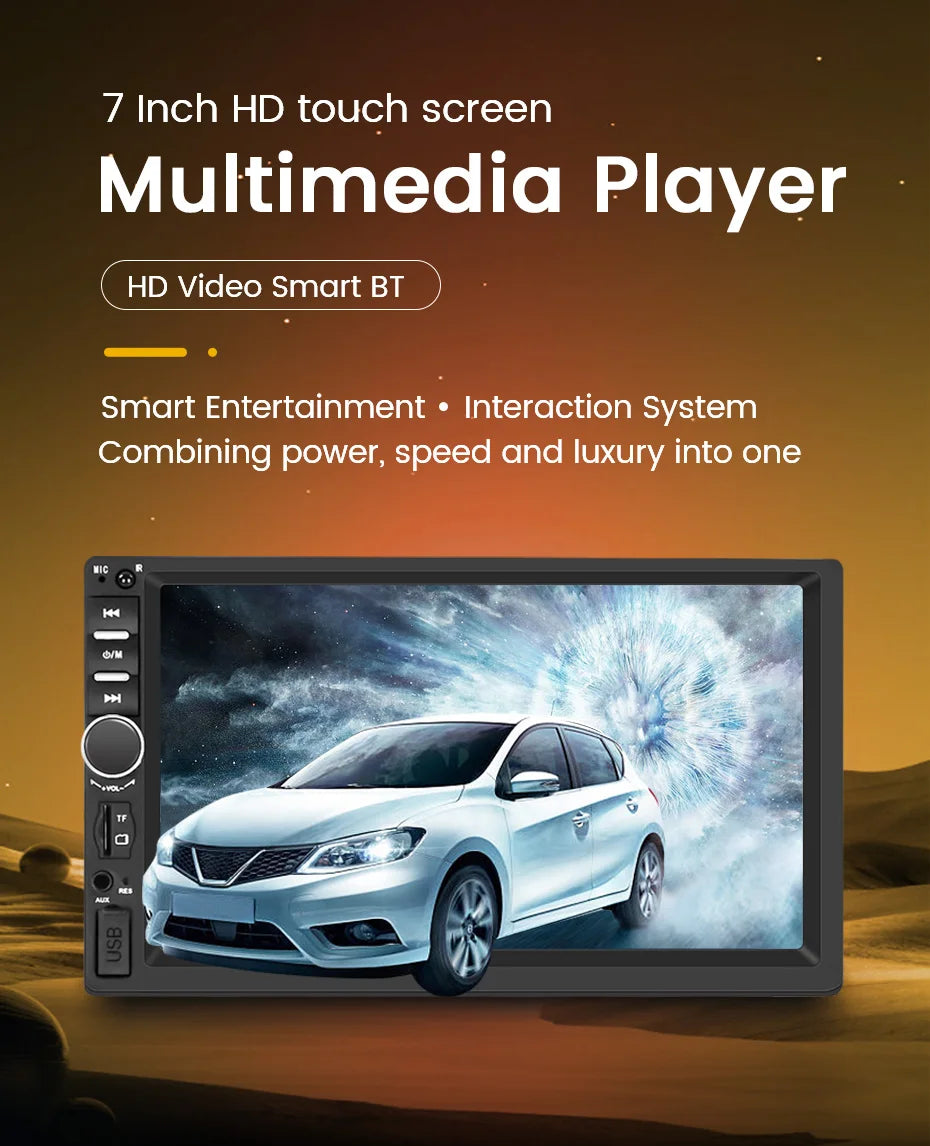 2DIN 7inch Touchscreen Car Radio With CarPlay Android Auto Rearview Camera Multimedia Video Player Supporting BT AUX FM/AM USB