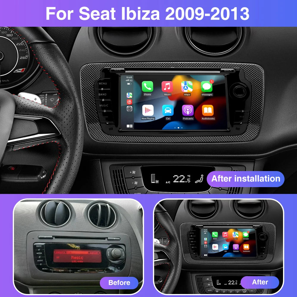2 Din Car Radio for Seat Ibiza 2009-2013 Audio Multimedia Player CarPlay Android Auto GPS Bluetooth WIFI FM RDS Autoradio