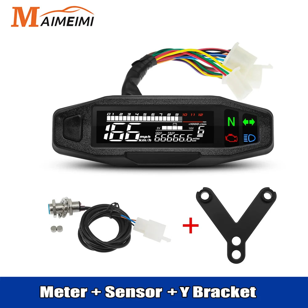 Universal Digital Motorcycle Speedometer Moto Meter Digital Tachometer Odometer Instrument Sensor Speed Gauge Tacho RPM Meter