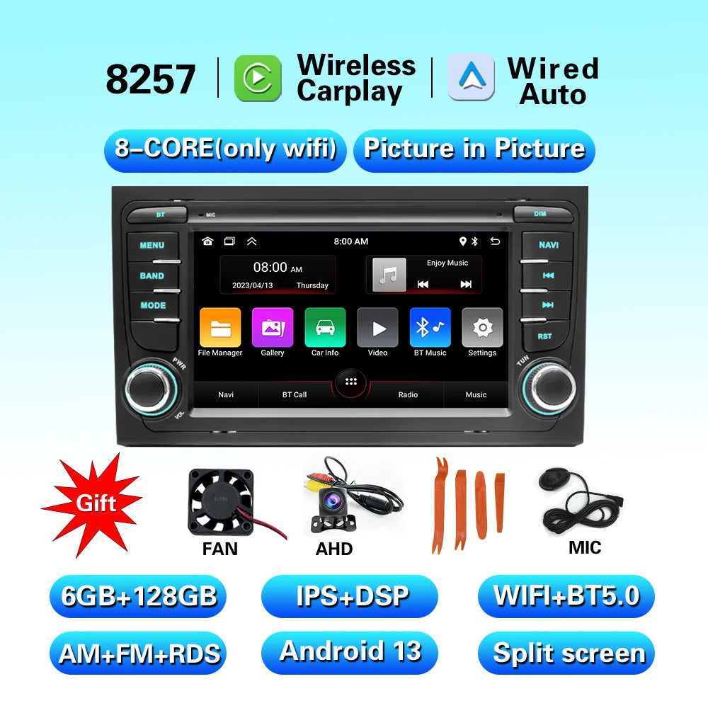 2 Din Carplay Android Auto Car Stereo multimedia Player For Audi A4 B6 2000-2006 S4 B7 RS4 Seat Exeo Autoradio GPS Navi 7862