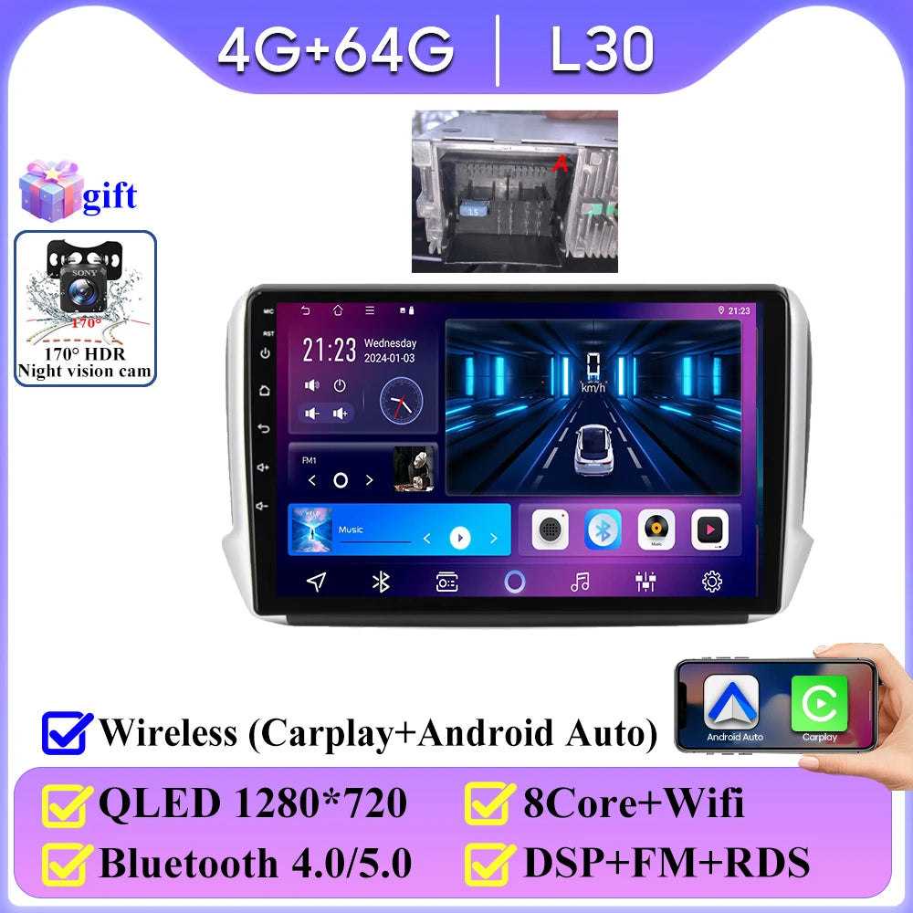 No 2din Android 16 For Peugeot 2008 208 Series 2012 - 2018 Carplay Car Radio Multimedia Player Stereo Video GPS Autoradio DVD 2k