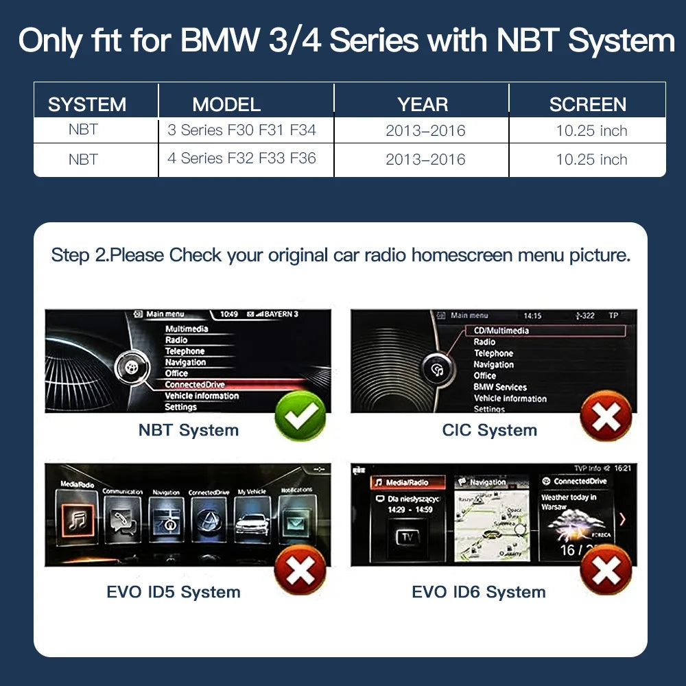 Wireless Carplay Android Auto Car monitor Multimedia for BMW1 2 3 4 5 Series F10/F11/F20/F21/F30/F31/F32/F33/F34/F36 NBT System