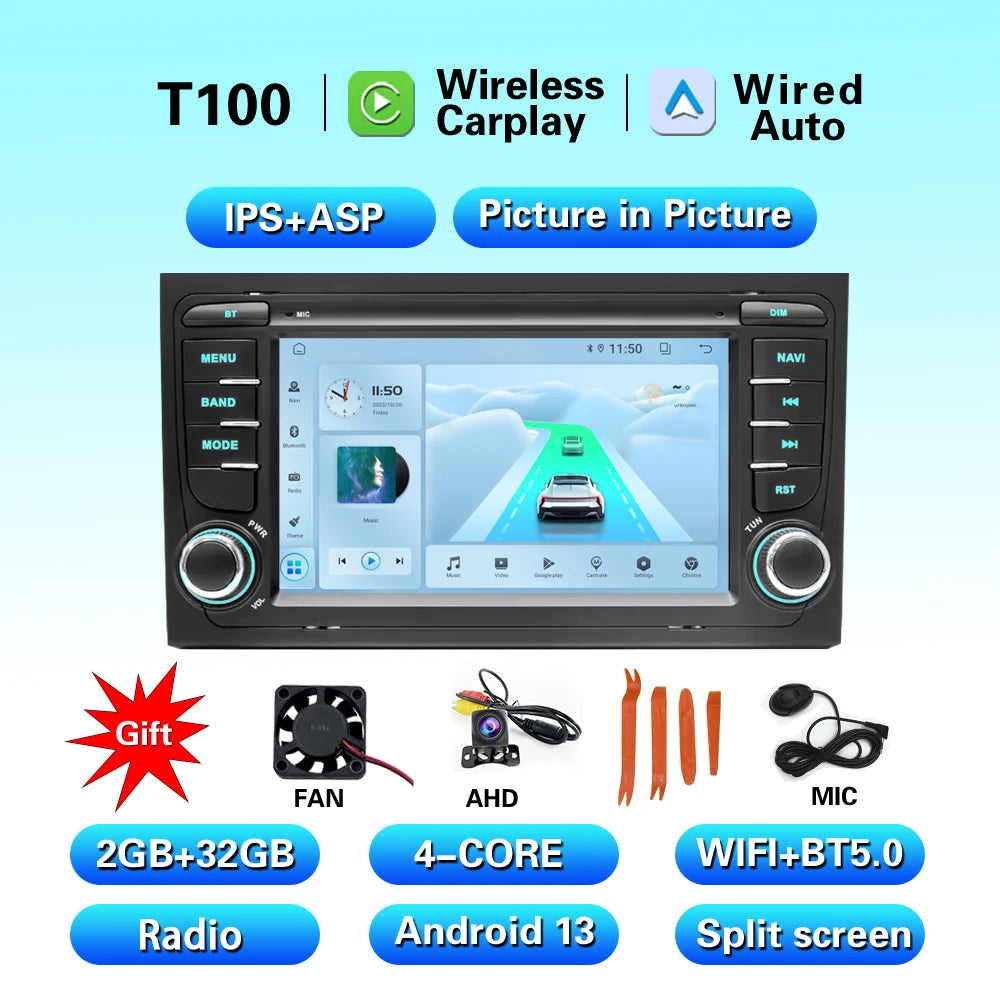 2 Din Carplay Android Auto Car Stereo multimedia Player For Audi A4 B6 2000-2006 S4 B7 RS4 Seat Exeo Autoradio GPS Navi 7862